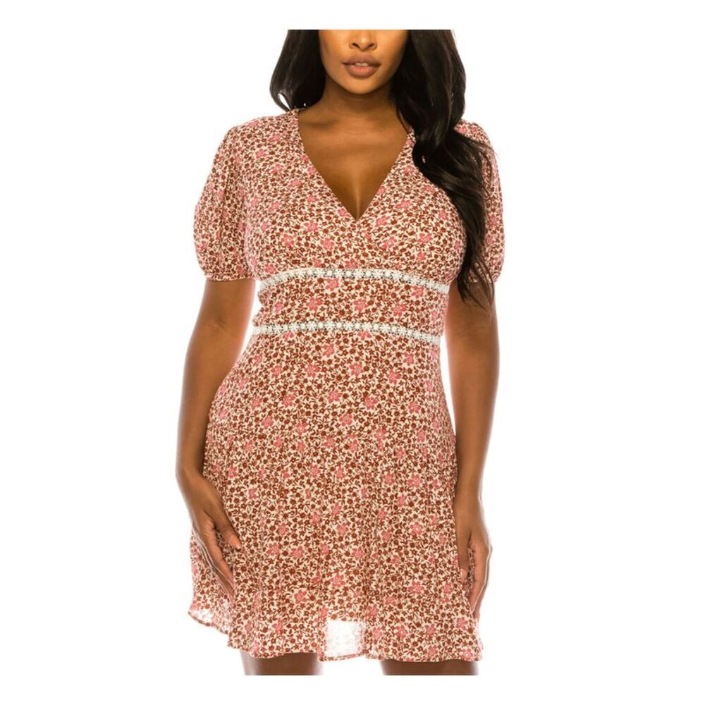 B DARLIN Womens Short Dress Ivory Crochet Insets Elastic Cuffs Juniors 7\8
